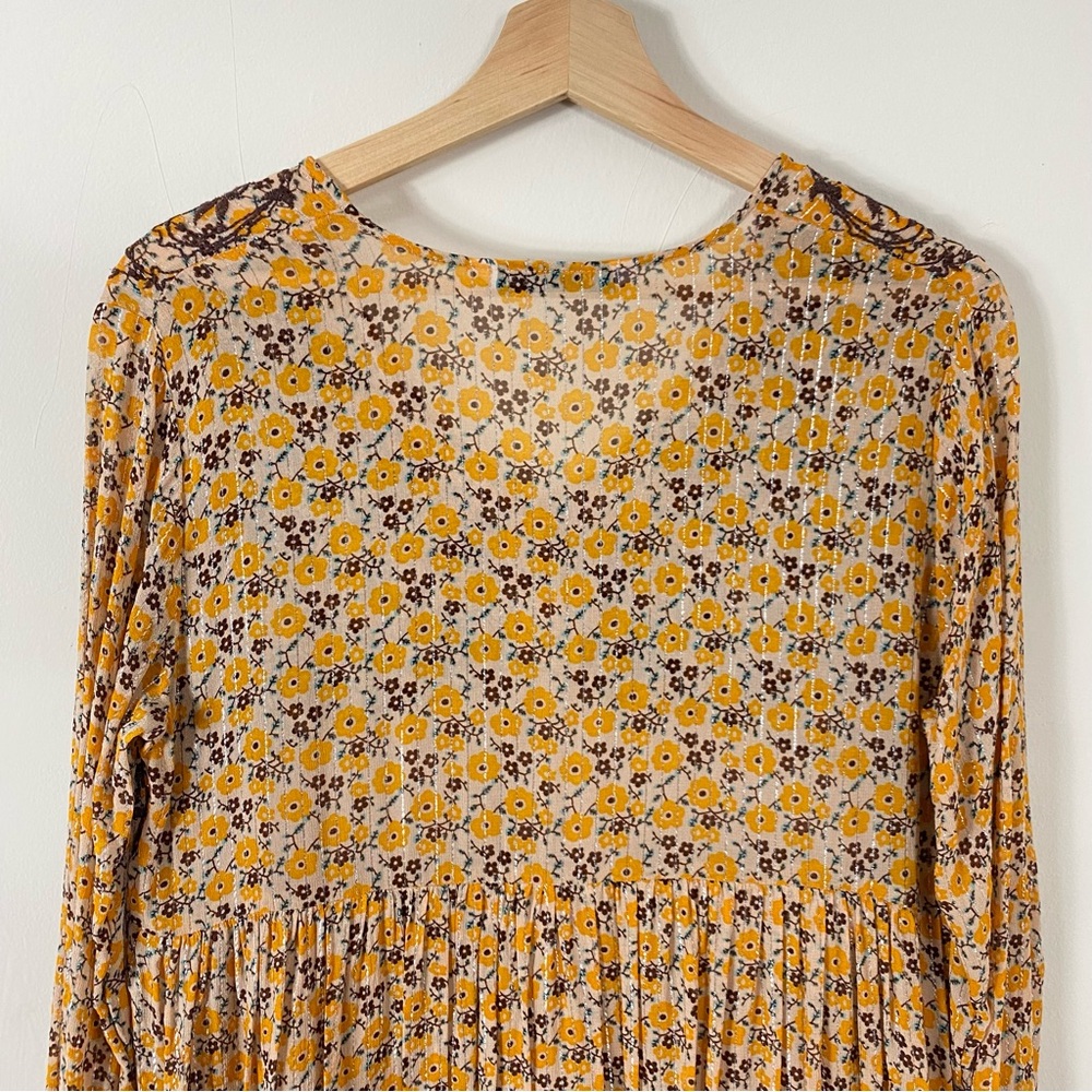 ZARA Floral Embroidered Long Sleeve Mini Dress Mustard Yellow - XS - Picture 15 of 16